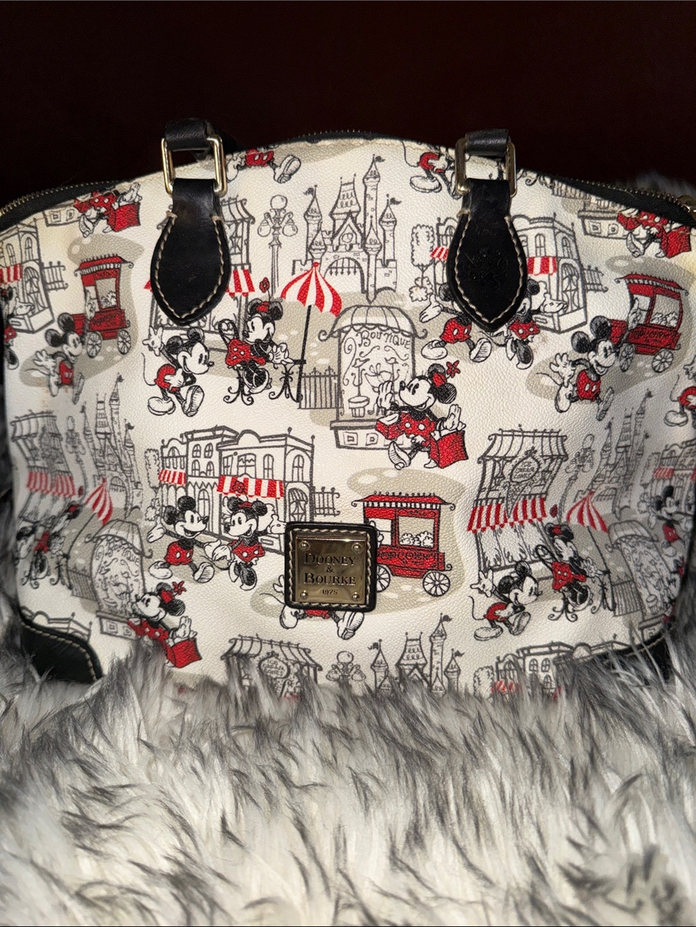 Dooney & Bourke Disney Satchel — Cream with Red & Black Print Disney Parks